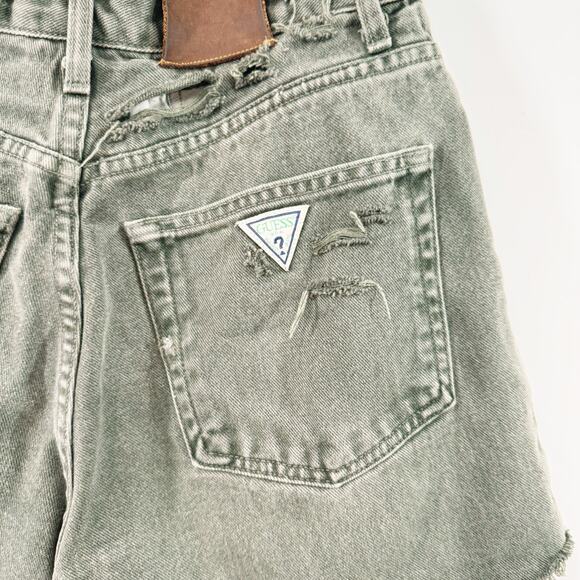 Vintage Guess Cutoff Shorts Green Denim Distressed Destroyed Beach Casual Size 4 - Picture 9 of 14